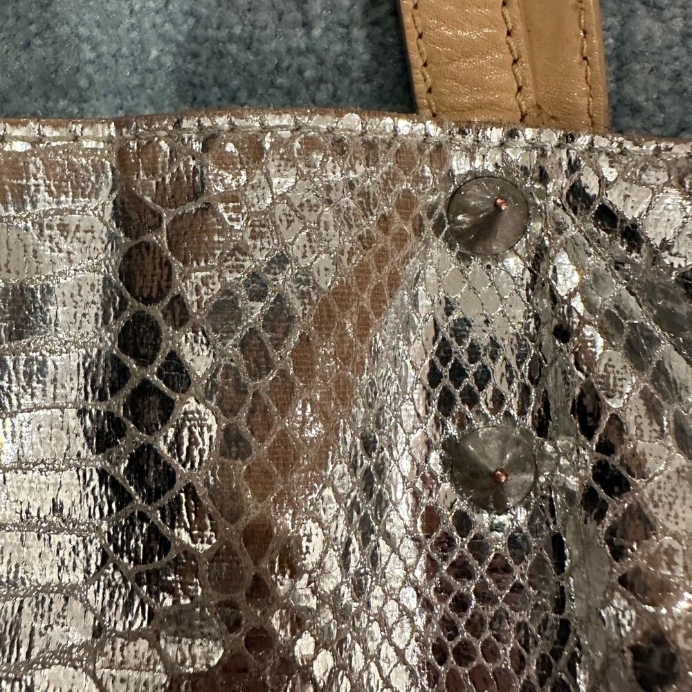 Sam Edelman shoulder bag purse metallic silver hobo tote croc embossed - Picture 3 of 8